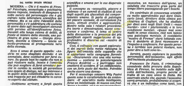 <b>12 Dicembre 1985 Stampa: Corriere della Sera – Ecco i segreti del mostro di Firenze rivelati dagli studiosi della psiche</b>