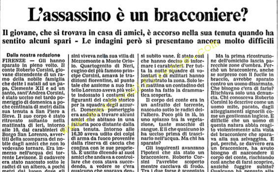<b>21 Agosto 1984 Stampa: L’Unità – Il conte Corsini ucciso e nascosto nel torrente</b>