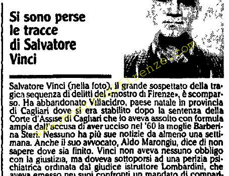 <b>7 Dicembre 1988 Stampa: L’Unità – Si sono perse le tracce di Salvatore Vinci</b>