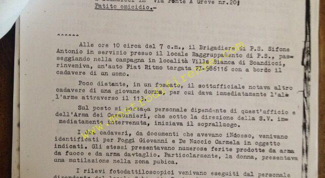 <b>10 Giugno 1981 Verbale di sopralluogo delitto di Carmela De Nuccio e Giovanni Foggi a Scandicci</b>