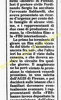 <b>2 Febbraio 1986 Stampa: Corriere della Sera – Vietata la proiezione d’un altro film sul “mostro”</b>