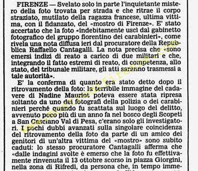 <b>3 Dicembre 1986 Stampa: Corriere della Sera – Sono nei guai 2 carabinieri per il commercio di foto d’una vittima del “mostro”</b>