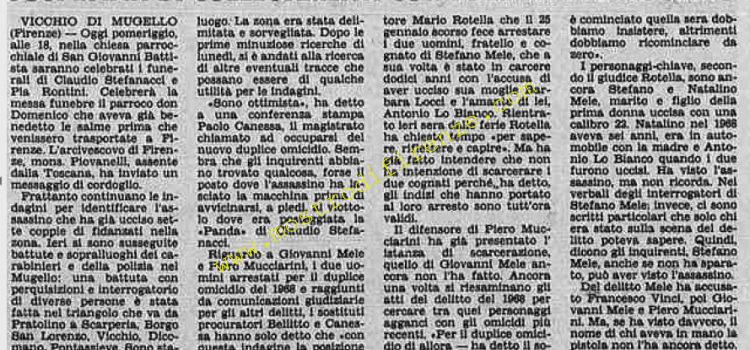 <b>1 Agosto 1984 Stampa: Stampa Sera – Firenze, restano in carcere gli arrestati di gennaio sospettati di collegamenti con i delitti del Mugello</b>