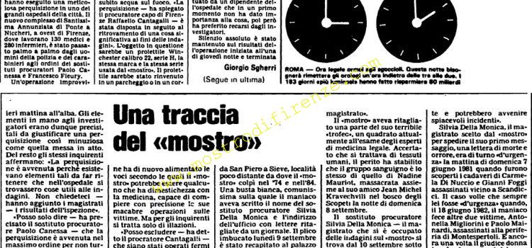 <b>28 Settembre 1985 Stampa: L’Unità – Una traccia del “mostro” in ospedale</b>