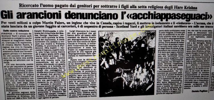 <b>28 Novembre 1985 Stampa: L’Unità – Gli arancioni denunciano l'”acchiappaseguaci”</b>