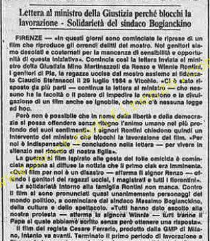<b>9 Dicembre 1985 Stampa: Stampa Sera – Si allarga la protesta ma non si ferma il film sul mostro di Firenze</b>