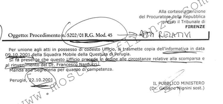 <b>22 Ottobre 2001 Comunicazione di indagine su Francesco Narducci</b>