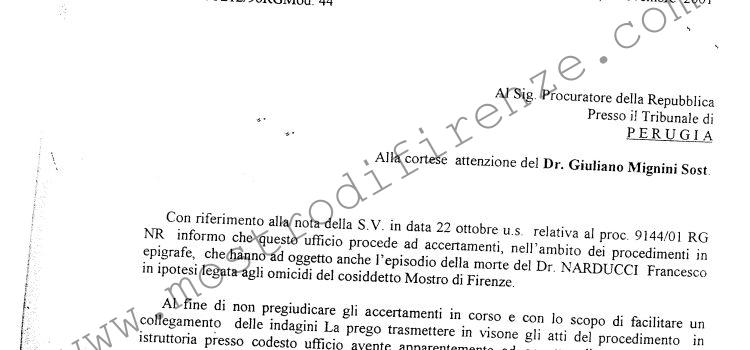 <b>9 Novembre 2001 Collegamento d’indagine tra Firenze e Perugia</b>