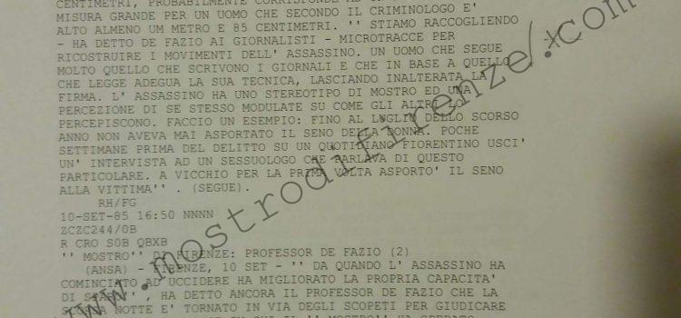 <b>10 Settembre 1985 Due comunicati ANSA del Prof. De Fazio</b>