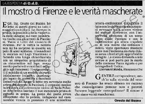 <b>7 Settembre 2001 Stampa: Lettera di un lettore al quotidiano La Stampa</b>