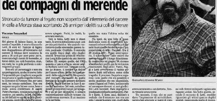 <b>2 Aprile 2002 Stampa: La Stampa – E’ morto Lotti, il pentito dei compagni di merende</b>