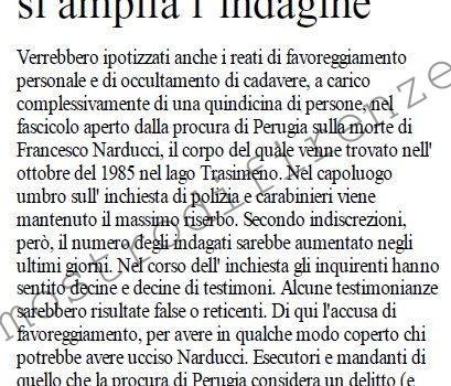 <b>8 Dicembre 2002 Stampa: L’Unità – Omicidio Narducci si amplia l’indagine</b>