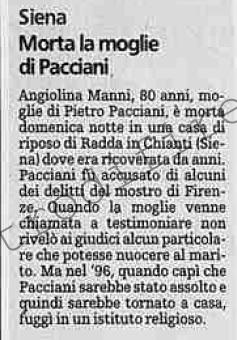 <b>23 Novembre 2005 Stampa: La Stampa – Morta la moglie di Pacciani</b>