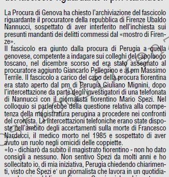 <b>3 Febbraio 2005 Stampa: L’Unità – Caso Narducci: chiesta l’archiviazione del fascicolo riguardante il pm Nannucci</b>