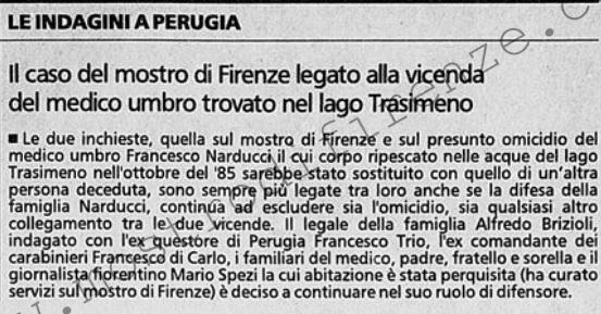 <b>19 Novembre 2004 Stampa: La Stampa – Il caso del mostro di Firenze legato alla vicenda del medico umbro trovato nel lago Trasimeno</b>