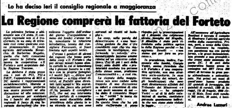 <b>29 Ottobre 1980 Stampa: L’Unità – La Regione comprerà la fattoria del Forteto</b>