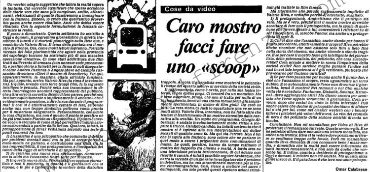 <b>11 Maggio 1986 Stampa: L’Unità – Caro mostro facci fare uno “scoop”</b>