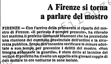 <b>19 Aprile 1986 Stampa: L’Unità – A Firenze si torna a parlare del mostro</b>