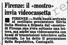 <b>14 Aprile 1987 Stampa: Corriere della Sera – Firenze: il “mostro” invia videocassetta</b>
