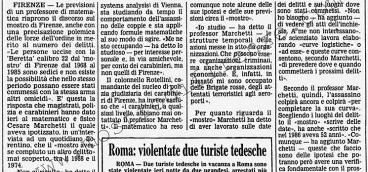 <b>31 Luglio 1987 Stampa: Corriere della Sera – “Il mostro di Firenze tornerà a colpire”</b>