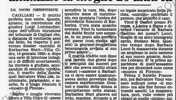 <b>12 Dicembre 1987 Stampa: Corriere della Sera – Il giudice accusa uno dei Vinci: ammazzò la moglie 26 anni fa</b>