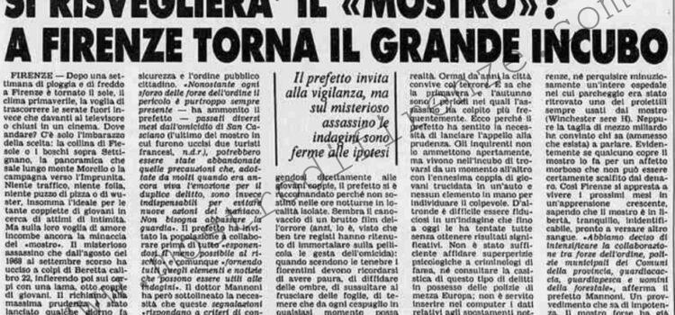 <b>21 Aprile 1986 Stampa: Stampa Sera – Si risveglierà il “mostro”? A Firenze torna il grande incubo</b>