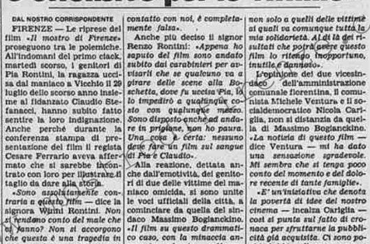 <b>23 Novembre 1985 Stampa: La Stampa – Firenze: “Il film sul maniaco è offensivo per le vittime</b>