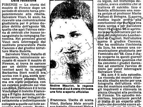 <b>26 Novembre 1986 Stampa: L’Unità – Delitto del “mostro” indiziato il fratello del precedente accusato</b>