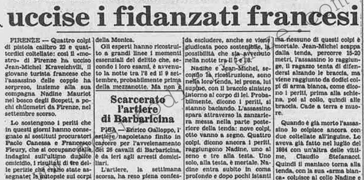 <b>28 Dicembre 1985 Stampa: La Stampa – Cosi il maniaco di Firenze uccise i fidanzati francesi</b>