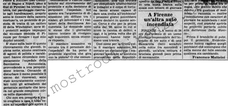 <b>28 Settembre 1985 Stampa: La Stampa – Trovato un bossolo a Firenze Appartiene al Maniaco-killer?</b>