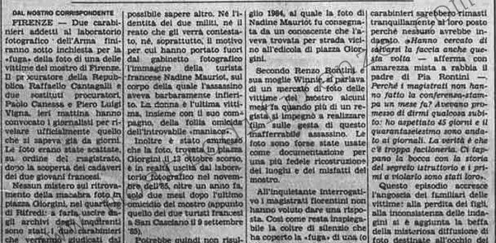 <b>3 Dicembre 1986 Stampa: La Stampa – Chi ha diffuso la foto del mostro</b>