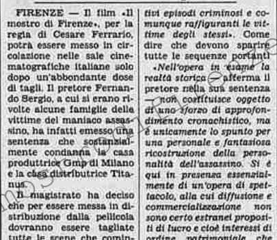 <b>4 Marzo 1986 Stampa: La Stampa – Il film sul mostro di Firenze No alle scene raccapriccianti</b>