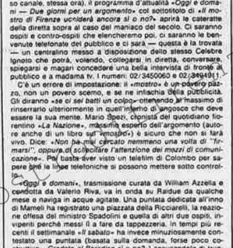 <b>5 Maggio 1986 Stampa: Stampa Sera – Il “mostro di Firenze” va al telefono della tv?</b>