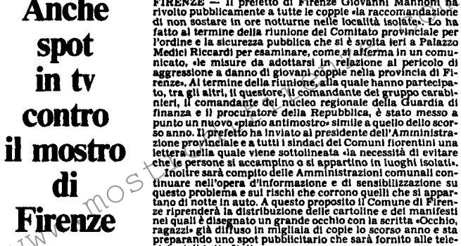 <b>22 Aprile 1987 Stampa: L’Unità – Anche spot in tv contro il mostro di Firenze</b>