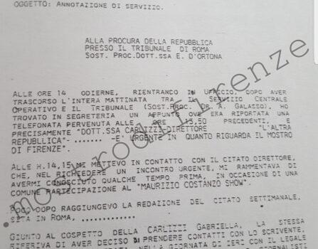 <b>25 Febbraio 1995 Annotazione di servizio della Criminalpol su Gabriella Carlizzi</b>