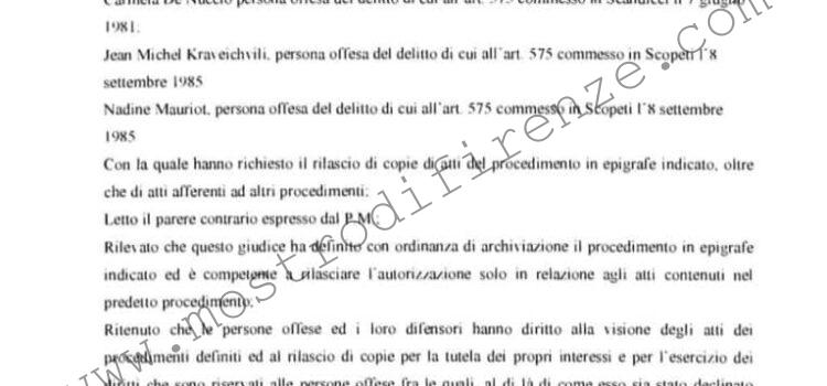 <b>5 Luglio 2022 Autorizzazione del GIP Angela Fantechi alla visione degli atti</b>