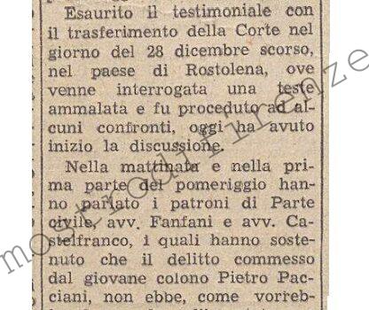 <b>4 Gennaio 1952 Stampa: Giornale di Trieste – Le arringhe al processo per il delitto nel bosco</b>