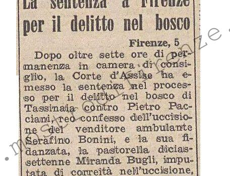 <b>6 Gennaio 1952 Stampa: Giornale di Trieste – La sentenza a Firenze per il delitto del bosco</b>