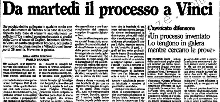 <b>10 Aprile 1988 Stampa: L’Unità – E’ il mostro? Da martedì il processo Vinci</b>