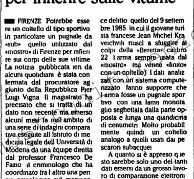 <b>11 Giugno 1988 Stampa: L’Unità – Il “Mostro” ha usato un pugnale da sub per infierire sulle vittime</b>