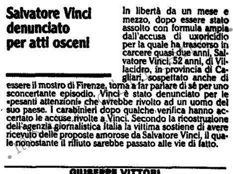 <b>5 Giugno 1988 Stampa: L’Unità – Salvatore Vinci denunciato per atti osceni</b>