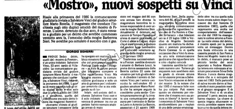 <b>9 Gennaio 1988 Stampa: L’Unità – “Mostro”, nuovi sospetti su Vinci</b>