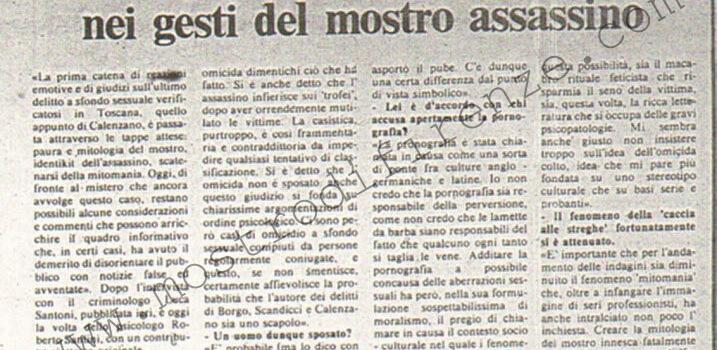 <b>8 Settembre 1981 Stampa: La Città – Alcune diversità simboliche nei gesti del mostro assassino</b>