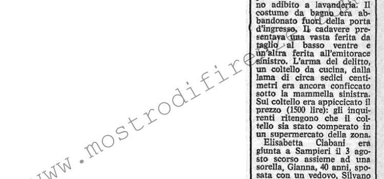 <b>23 Agosto 1982 Stampa: La Sicilia – Studentessa fiorentina uccisa in un residence del litorale di Scicli</b>