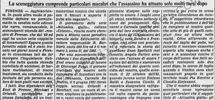 <b>5 Novembre 1984 Stampa: La Stampa – Un pornofumetto di due anni fa anticipò delitti compiuti dal “mostro” di Firenze</b>