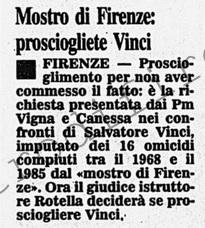 <b>20 Ottobre 1989 Stampa: Corriere della Sera – Mostro di Firenze: prosciogliete Vinci</b>