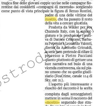 <b>14 Novembre 2009 Stampa: Corriere della Sera – Firenze, il “Mostro” ha due facce (in tv)</b>