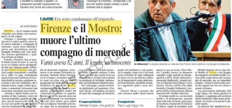 <b>15 Aprile 2009 Stampa: Corriere della Sera – Firenze e il Mostro: muore l’ultimo compagno di merende</b>