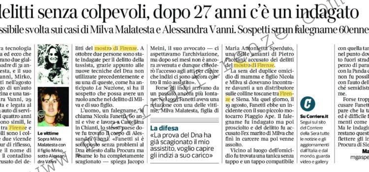 <b>8 Aprile 2021 Stampa: Corriere della Sera – Tre delitti senza colpevoli, dopo 27 anni c’è un indagato</b>
