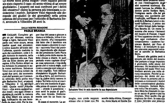 <b>13 Aprile 1988 Stampa: L’Unità – Parla Vinci, “sospetto mostro”: “Perchè dovevo uccidere mia moglie?”</b>